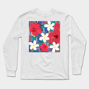 Tropical Flowers (cool background) Long Sleeve T-Shirt